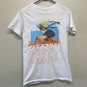 Naruto Shippuden Men's Naruto Uzumaki In Action Orange Kanji T-Shirt white small